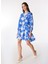 Bisiklet Yaka Batik Lacivert - Beyaz Mini Kadın Elbise F4SL-ELB0448 3