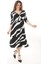 Kadın Siyah Beyaz Zebra Desen Kruvaze Yaka Esnek Bel Büyük Beden Elbise 1