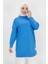 30644 Kadın Tunik Sweatshirt Mavi Renk Uzun Kol ve Deri Amblem Detaylı 3