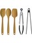 Sarı Yanmaz Yapışmaz Silikon Düz Yassı Spatula Kaşık 3 Adet Siyah Metal ve Silikon Uçlu Maşa 2 Adet 1