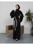 Zincir Nakışlı Dubai Ipeği Siyah Abaya - Kimono 1