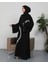 Zincir Nakışlı Dubai Ipeği Siyah Abaya - Kimono 4