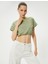 Crop Tişört Etek Ucu Lastikli Kısa Kollu Bisiklet Yaka Pamuklu 1