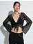 Tül Crop Bluz Önden Bağlamalı Uzun Geniş Kollu 3