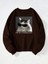 Unisex Bisiklet Yaka Kedi Baskılı Oversize Salaş Kesim Polar Sweatshirt 2