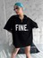 Unisex Baskılı Yarım Fermuarlı T-Shirt - Siyah 2
