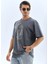Unisex Oversize Taşlı Bisiklet Yaka T-Shirt - Füme 5