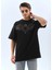 Unisex Oversize Taşlı Bisiklet Yaka T-Shirt - Siyah 5