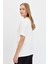 Kadın V Yaka Flamlı Kumaş Basic T-Shirt Ekru 3