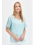 Kadın V Yaka Omzu Kol Ucu Dantelli T-Shirt Mint 1