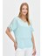 Kadın V Yaka Omzu Kol Ucu Dantelli T-Shirt Mint 5
