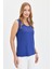 Kadın Sıfır Yaka Flamlı Kumaş Basic Askılı T-Shirt Indigo 1