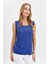 Kadın Sıfır Yaka Flamlı Kumaş Basic Askılı T-Shirt Indigo 3