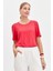 Kadın Sıfır Yaka Flamlı Kumaş Penye T-Shirt Mercan 5