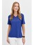 Kadın V Yaka Flamlı Kumaş Basic T-Shirt Indigo 4