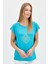 Kadın Sıfır Yaka Önü Taşlı Çapalı T-Shirt Mavi 3