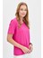 Kadın V Yaka Flamlı Kumaş Basic T-Shirt Fuşya 1