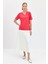 Kadın V Yaka Flamlı Kumaş Basic T-Shirt Mercan 3