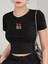 I Love Me Kalp Nakışlı Kısa Kol Kadın Siyah Bisiklet Yaka Likralı Body Crop Bluz 1