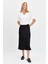 Kadın V Yaka Flamlı Kumaş Basic T-Shirt Ekru 4