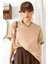 Kadın Camel Basic Düz Baskısız Oversize Salas Boyfriend T-Shirt 2