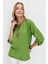 Kadın Açma Yaka Yakası Etnik Nakışlı Gömlek Yeşil 1
