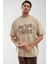 Erkek But First Coffee Camel Oversize Salas Boyfriend T-Shirt 2