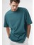 Erkek Petrol Yeşili Bisiklet Yaka Düz Basic Baskısız Oversize Salas T-Shirt 1