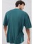 Erkek Petrol Yeşili Bisiklet Yaka Düz Basic Baskısız Oversize Salas T-Shirt 2