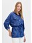 Kadın Beli Bağcıklı Yaprak Desenli Gömlek K.mavi 4