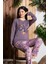 Sıfır Yaka Uzun Kol Likralı Desenli Kadın Pijama Takımı Lukitus 1