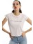 Kadın Bisiklet Yaka Baskılı Crop T-Shirt Beyaz 2