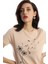 Kadin Bisiklet Yaka Baskılı Basic T-Shirt Bej 2