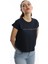 Kadın Bisiklet Yaka Baskılı Crop T-Shirt Lacivert 2