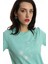Kadin Bisiklet Yaka Baskılı Basic T-Shirt Turkuaz 3