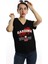 Kadın Sardinia Baskılı V Yaka T-Shirt Siyah 2
