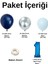 Mini Zincir Balon Seti Gece Mavisi-Krom Gümüş-Açık Mavi+1 34inç Mavi Folyo 30 Adet +Balon Şeridi 2