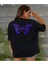 Unisex Oversize Kelebek Baskılı T-Shirt Basic Kısa Kollu Bisiklet Yaka 1