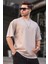 Erkek Taş Rengi Oversize Fit Basic T-Shirt 6066 1