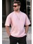 Erkek Toz Pembe Oversize Fit Basic T-Shirt 6066 1