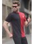 Bordo Renk Bloklu Bisiklet Yaka Erkek T-Shirt 5398 1