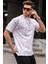 Erkek Beyaz Harf Desenli Bisiklet Yaka T-Shirt 6061 1