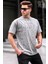 Erkek Boyalı Gri Harf Desenli Bisiklet Yaka T-Shirt 6061 1