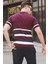 Çizgili Triko Mürdüm Polo Yaka Tişört 6356 2