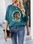 Kadın Petrol Mavi Horse Baskılı Oversize T-Shirt 1