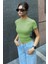 Kadın Basic Tişört Polyester Bisiklet Yaka Kısa Kol Yeşil 2