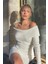 Beyaz Madonna Yaka Uzun Kollu Mini Elbise MG1699 1