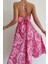 Pembe Desenli Dekolteli Midi Boy Elbise MG1537 4