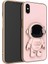 iPhone Xs Kılıf Kamera Korumalı Astronot Desenli Standlı Silikon Pembe 1