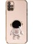 Samsung Galaxy A71 Kılıf Kamera Korumalı Astronot Desenli Standlı Silikon Pembe 1